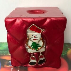 Decorative Holiday Candle with glass Santa Claus hold tree